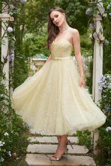 Amarillo Tirantes de Espagueti Vestido de Graduación